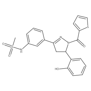 N-(3-(5-(2-hydroxyphenyl)-1-(thiophene-2-carbonyl)-4,5-dihydro-1H-pyrazol-3-yl)phenyl)methanesulfonamide结构式