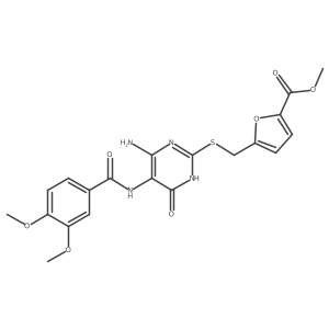 Methyl 5-(((4-amino-5-(3,4-dimethoxybenzamido)-6-oxo-1,6-dihydropyrimidin-2-yl)thio)methyl)furan-2-carboxylate结构式