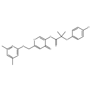 6-(((4,6-dimethylpyrimidin-2-yl)thio)methyl)-4-oxo-4H-pyran-3-yl 2-(4-chlorophenoxy)-2-methylpropanoate结构式