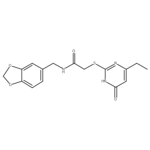 N-(benzo[d][1,3]dioxol-5-ylmethyl)-2-((4-ethyl-6-oxo-1,6-dihydropyrimidin-2-yl)thio)acetamide结构式
