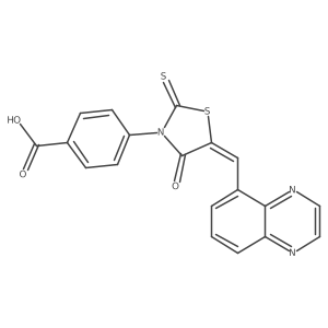 4-[(5Z)-4-oxo-5-(quinoxalin-5-ylmethylidene)-2-thioxo-1,3-thiazolidin-3-yl]benzoic acid结构式