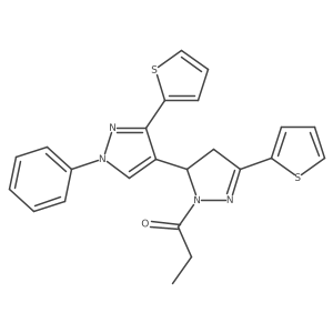 1-[1'-phenyl-3',5-bis(thiophen-2-yl)-3,4-dihydro-1'H,2H-[3,4'-bipyrazole]-2-yl]propan-1-one Structure