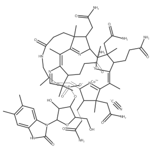 cobalt(3+);[5-(5,6-dimethyl-2-oxo-3H-benzimidazol-1-yl)-4-hydroxy-2-(hydroxymethyl)oxolan-3-yl] 1-[3-[2,13,18-tris(2-amino-2-oxoethyl)-7,12,17-tris(3-amino-3-oxopropyl)-3,5,8,8,13,15,18,19-octamethyl-2,7,12,17-tetrahydro-1H-corrin-24-id-3-yl]propanoylamino]propan-2-yl phosphate;cyanide Structure