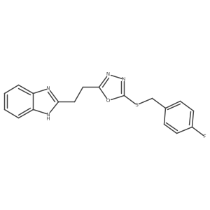 2-(2-(1H-benzo[d]imidazol-2-yl)ethyl)-5-((4-fluorobenzyl)thio)-1,3,4-oxadiazole结构式
