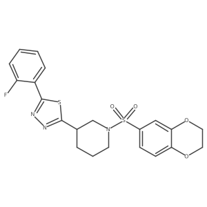 2-(1-((2,3-Dihydrobenzo[b][1,4]dioxin-6-yl)sulfonyl)piperidin-3-yl)-5-(2-fluorophenyl)-1,3,4-thiadiazole Structure