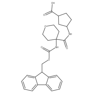 3-[4-({[(9H-fluoren-9-yl)methoxy]carbonyl}amino)oxane-4-amido]cyclopentane-1-carboxylic acid Structure