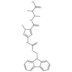 3-{[3-({[(9H-fluoren-9-yl)methoxy]carbonyl}amino)-1-methyl-1H-pyrazol-5-yl]formamido}-2-methylbutanoic acid Structure