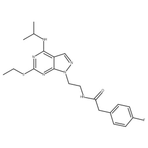 N-(2-(6-(ethylthio)-4-(isopropylamino)-1H-pyrazolo[3,4-d]pyrimidin-1-yl)ethyl)-2-(4-fluorophenyl)acetamide结构式