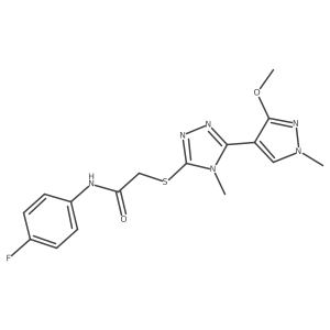 N-(4-fluorophenyl)-2-((5-(3-methoxy-1-methyl-1H-pyrazol-4-yl)-4-methyl-4H-1,2,4-triazol-3-yl)thio)acetamide结构式