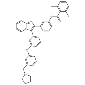 2,6-difluoro-N-(3-(3-(2-(3-(pyrrolidin-1-ylmethyl)phenylamino)pyrimidin-4-yl)imidazo[1,2-a]pyridin-2-yl)phenyl)benzamide结构式