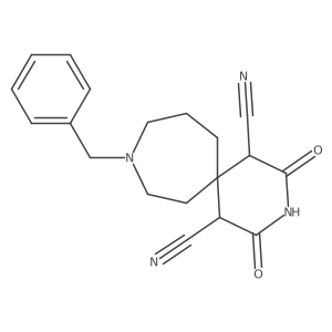 9-Benzyl-2,4-dioxo-3,9-diazaspiro[5.6]dodecane-1,5-dicarbonitrile结构式