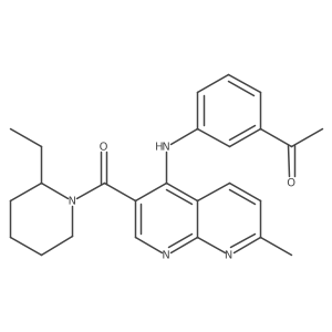 1-(3-{[3-(2-Ethylpiperidine-1-carbonyl)-7-methyl-1,8-naphthyridin-4-yl]amino}phenyl)ethan-1-one结构式