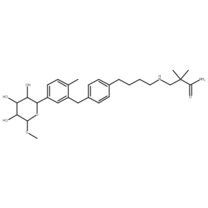 2,2-Dimethyl-3-[[4-[4-[[2-methyl-5-[(5R)-5-C-(methylthio)-I(2)-D-xylopyranosyl]phenyl]methyl]phenyl]butyl]amino]propanamide Structure