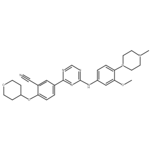 5-(4-((3-methoxy-4-(4-methylpiperazin-1-yl)phenyl)amino)-1,3,5-triazin-2-yl)-2-((tetrahydro-2H-pyran-4-yl)oxy)benzonitrile结构式