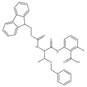 2-[(2R,3S)-3-(benzyloxy)-2-({[(9H-fluoren-9-yl)methoxy]carbonyl}amino)butanamido]-6-fluorobenzoic acid Structure