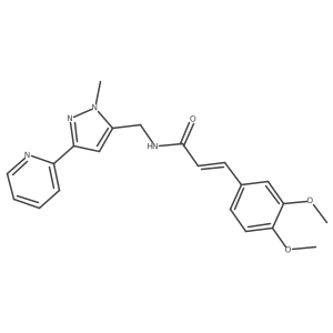 (E)-3-(3,4-Dimethoxyphenyl)-N-[(2-methyl-5-pyridin-2-ylpyrazol-3-yl)methyl]prop-2-enamide结构式