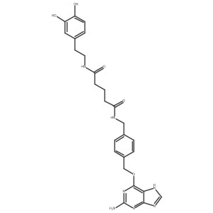 N1-[4-[[(2-Amino-9H-purin-6-yl)oxy]methyl]benzyl]-N5-(3,4-dihydroxyphenethyl)glutaramide Structure