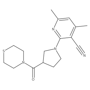 4,6-Dimethyl-2-[3-(thiomorpholine-4-carbonyl)pyrrolidin-1-yl]pyridine-3-carbonitrile结构式