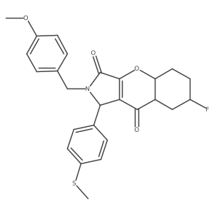 7-fluoro-2-[(4-methoxyphenyl)methyl]-1-(4-methylsulfanylphenyl)-4a,5,6,7,8,8a-hexahydro-1H-chromeno[2,3-c]pyrrole-3,9-dione结构式