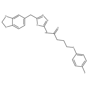 N-(5-(benzo[d][1,3]dioxol-5-ylmethyl)-1,3,4-oxadiazol-2-yl)-4-((4-fluorophenyl)thio)butanamide Structure