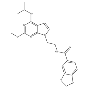 N-(2-(4-(isopropylamino)-6-(methylthio)-1H-pyrazolo[3,4-d]pyrimidin-1-yl)ethyl)benzo[d][1,3]dioxole-5-carboxamide结构式