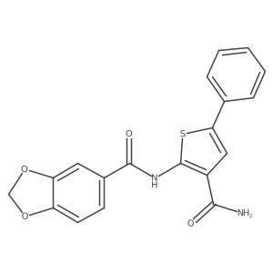 N-(3-carbamoyl-5-phenylthiophen-2-yl)benzo[d][1,3]dioxole-5-carboxamide结构式