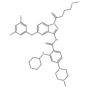 2-Methoxyethyl 5-[(3,5-difluorophenyl)methyl]-3-[[4-(4-methylpiperazin-1-yl)-2-(oxan-4-ylamino)benzoyl]amino]indazole-1-carboxylate Structure