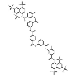 8,8'-{1,4-Phenylenebis[carbonylazanediyl-3,1-phenylenecarbonylazanediyl(4-methyl-3,1-phenylene)carbonylazanediyl]}di(naphthalene-1,3,5-trisulfonic acid)结构式