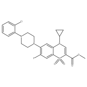 methyl 6-(4-(2-chlorophenyl)piperazin-1-yl)-4-cyclopropyl-7-fluoro-4H-benzo[b][1,4]thiazine-2-carboxylate 1,1-dioxide Structure