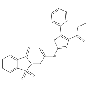 methyl 2-{[(1,1-dioxido-3-oxo-1,2-benzothiazol-2(3H)-yl)acetyl]amino}-5-phenyl-1,3-thiazole-4-carboxylate结构式