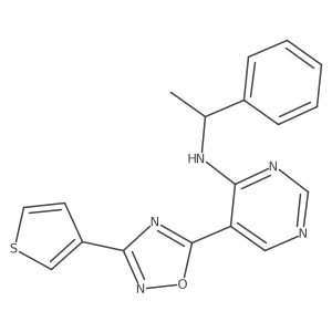N-(1-phenylethyl)-5-(3-(thiophen-3-yl)-1,2,4-oxadiazol-5-yl)pyrimidin-4-amine Structure