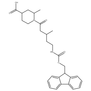 rac-(2R,4R)-1-[5-({[(9H-fluoren-9-yl)methoxy]carbonyl}amino)-3-methylpentanoyl]-2-methylpiperidine-4-carboxylic acid结构式