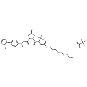 (2S,4R)-1-[(2S)-2-(10-aminodecanoylamino)-3,3-dimethyl-butanoyl]-4-hydroxy-N-[(1S)-1-[4-(4-methylthiazol-5-yl)phenyl]ethyl]pyrrolidine-2-carboxamide;2,2,2-trifluoroacetic acid Structure