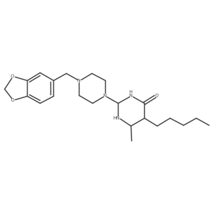 2-[4-(1,3-Benzodioxol-5-ylmethyl)piperazin-1-yl]-6-methyl-5-pentyl-1,3-diazinan-4-one结构式