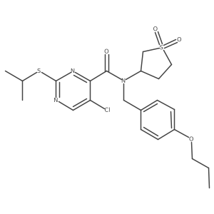 5-chloro-N-(1,1-dioxidotetrahydrothiophen-3-yl)-2-(propan-2-ylsulfanyl)-N-(4-propoxybenzyl)pyrimidine-4-carboxamide结构式