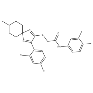 2-{[3-(2,4-Dichlorophenyl)-8-methyl-1,4-diazaspiro[4.5]deca-1,3-dien-2-YL]sulfanyl}-N-(3,4-dimethylphenyl)acetamide Structure