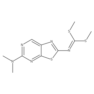 Dimethyl (5-(dimethylamino)thiazolo[5,4-d]pyrimidin-2-yl)carbonimidodithioate结构式