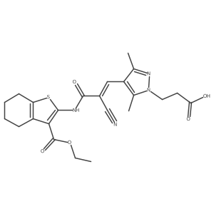 3-[4-[(Z)-2-cyano-3-[(3-ethoxycarbonyl-4,5,6,7-tetrahydro-1-benzothiophen-2-yl)amino]-3-oxoprop-1-enyl]-3,5-dimethylpyrazol-1-yl]propanoic acid结构式