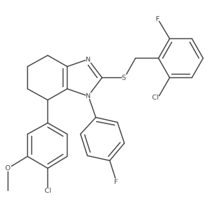 2-[[(2-Chloro-6-fluorophenyl)methyl]thio]-7-(4-chloro-3-methoxyphenyl)-1-(4-fluorophenyl)-4,5,6,7-tetrahydro-1H-benzimidazole Structure