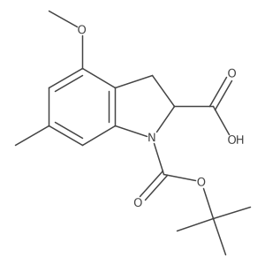1-[(tert-butoxy)carbonyl]-4-methoxy-6-methyl-2,3-dihydro-1H-indole-2-carboxylic acid结构式