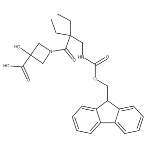 1-{2-ethyl-2-[({[(9H-fluoren-9-yl)methoxy]carbonyl}amino)methyl]butanoyl}-3-hydroxyazetidine-3-carboxylic acid结构式