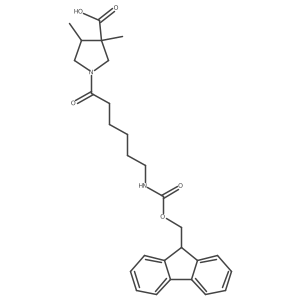 1-[6-({[(9H-fluoren-9-yl)methoxy]carbonyl}amino)hexanoyl]-3,4-dimethylpyrrolidine-3-carboxylic acid结构式
