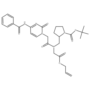(R)-tert-Butyl 2-((N-(2-(allyloxy)-2-oxoethyl)-2-(4-benzamido-2-oxopyrimidin-1(2H)-yl)acetamido)methyl)pyrrolidine-1-carboxylate Structure