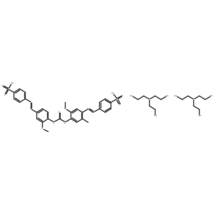 4-((3-Methoxy-4-((((2-methoxy-5-methyl-4-((4-sulfophenyl)azo)phenyl)amino)carbonyl)amino)phenyl)azo)benzenesulfonic acid, salt with 2,2',2''-nitrilotriethanol结构式