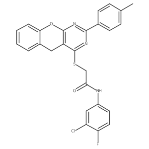 N-(3-chloro-4-fluorophenyl)-2-((2-(p-tolyl)-5H-chromeno[2,3-d]pyrimidin-4-yl)thio)acetamide结构式