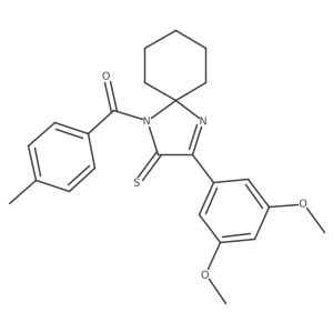 3-(3,5-Dimethoxyphenyl)-1-(4-methylbenzoyl)-1,4-diazaspiro[4.5]dec-3-ene-2-thione结构式