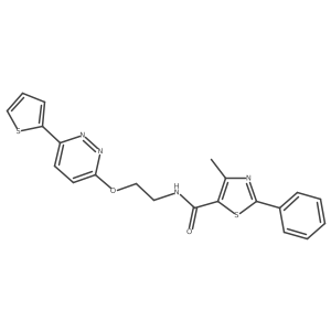 4-methyl-2-phenyl-N-(2-((6-(thiophen-2-yl)pyridazin-3-yl)oxy)ethyl)thiazole-5-carboxamide结构式