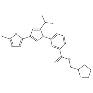 3-[5-isopropyl-3-(5-methyl-1,3,4-oxadiazol-2-yl)-1H-pyrazol-1-yl]-N-(tetrahydro-2-furanylmethyl)benzamide结构式