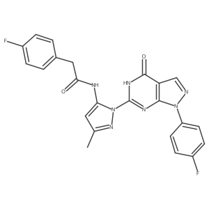 2-(4-fluorophenyl)-N-(1-(1-(4-fluorophenyl)-4-oxo-4,5-dihydro-1H-pyrazolo[3,4-d]pyrimidin-6-yl)-3-methyl-1H-pyrazol-5-yl)acetamide结构式