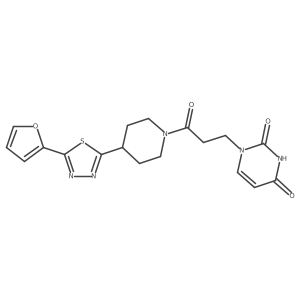 1-(3-(4-(5-(furan-2-yl)-1,3,4-thiadiazol-2-yl)piperidin-1-yl)-3-oxopropyl)pyrimidine-2,4(1H,3H)-dione结构式